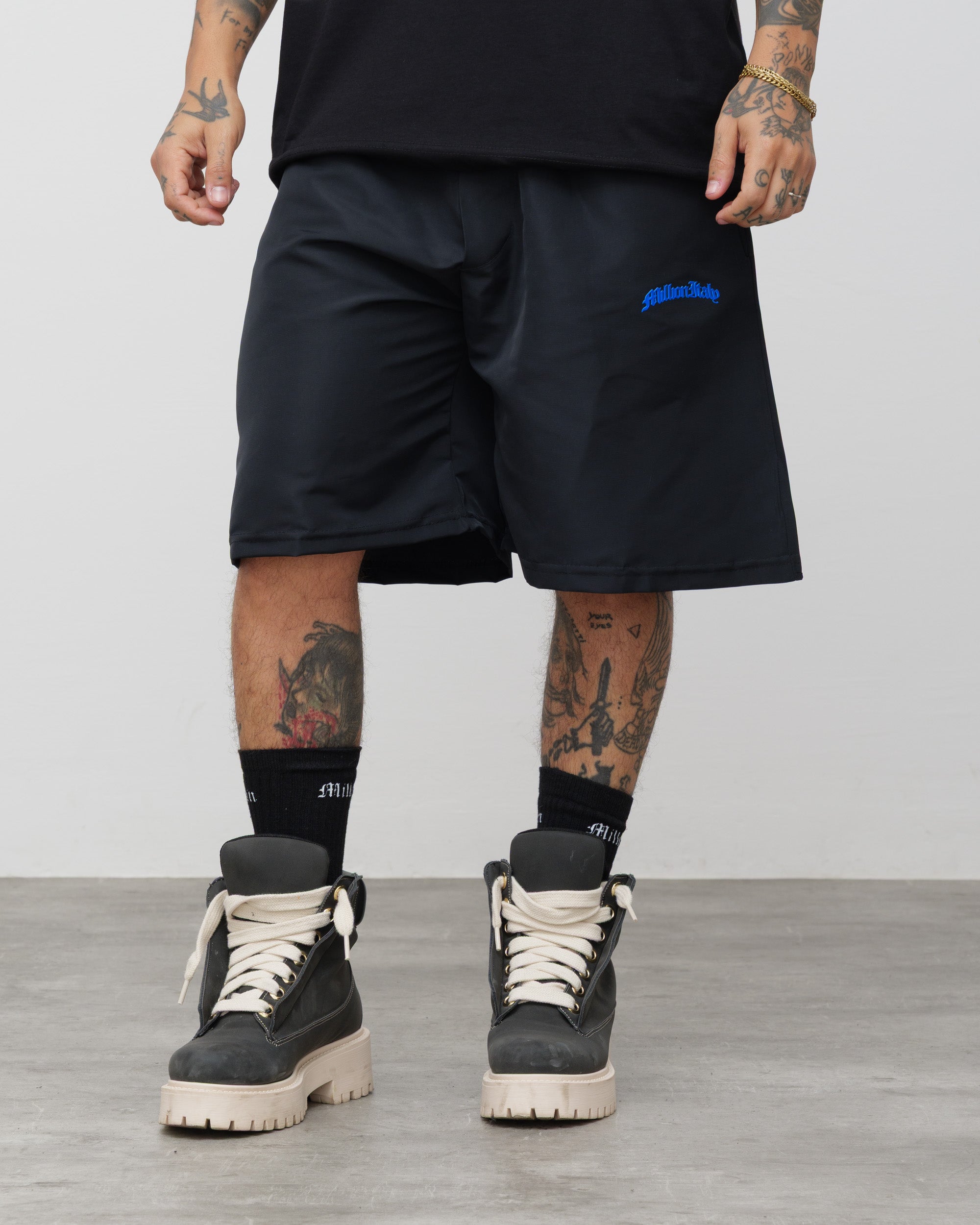Tech Shorts Black - Blue Logo
