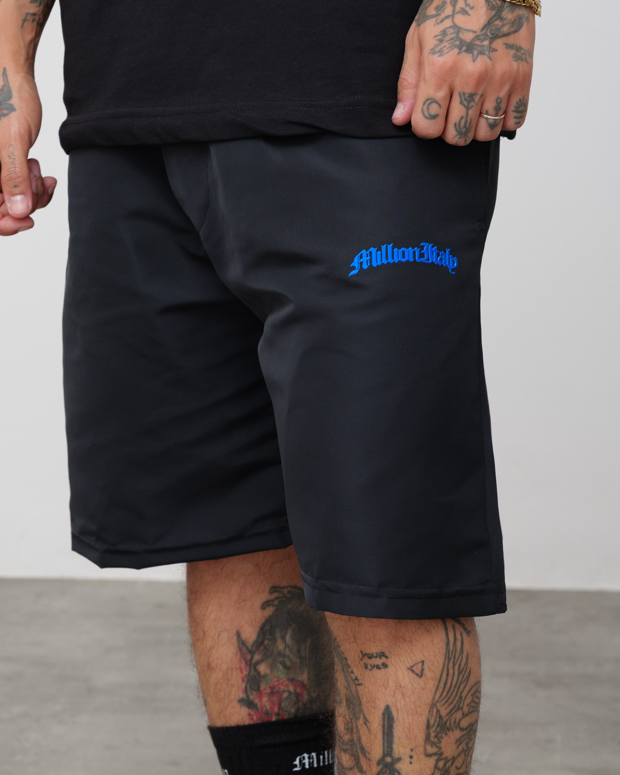 Tech Shorts Black - Blue Logo