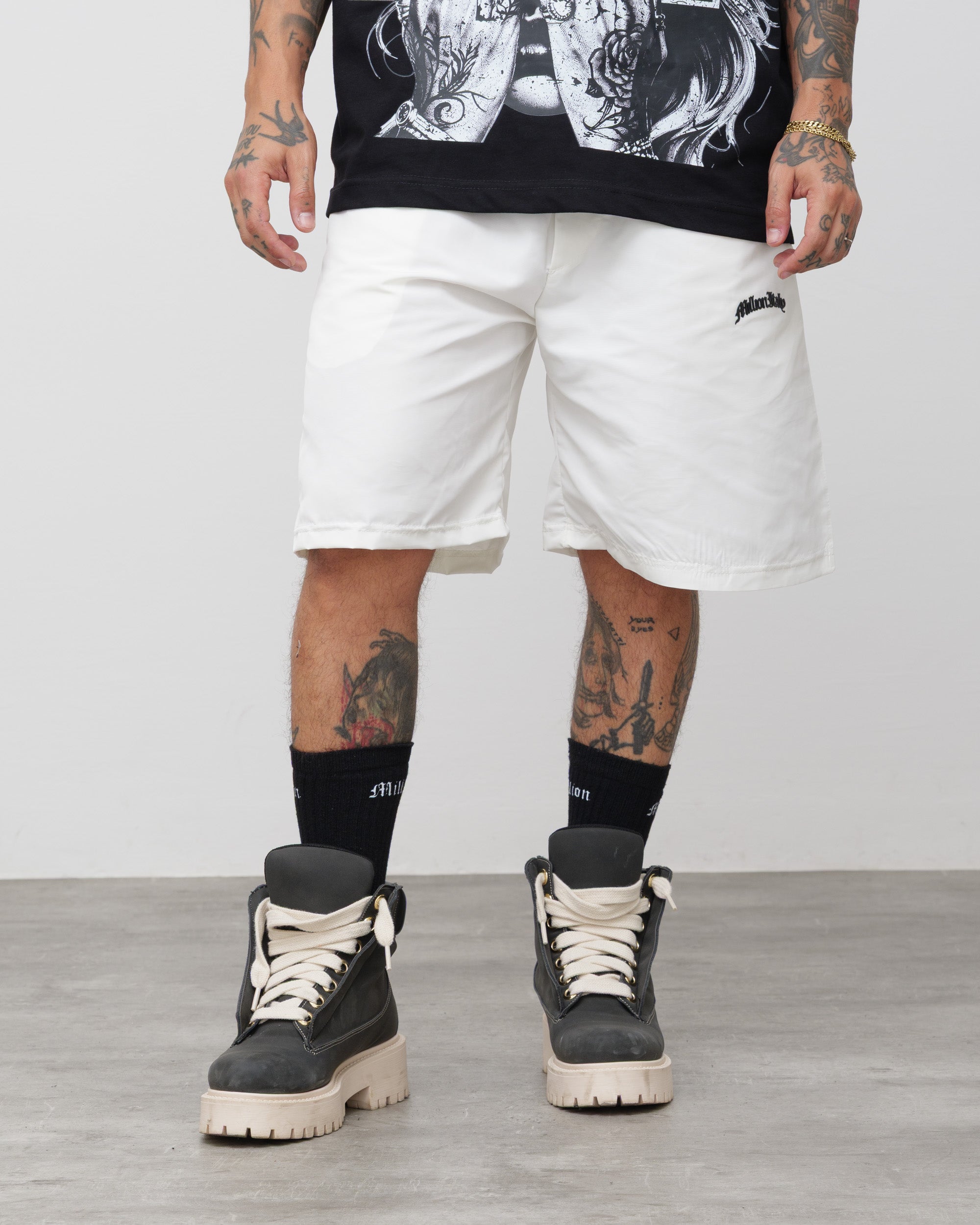 Tech Shorts White - Black Logo